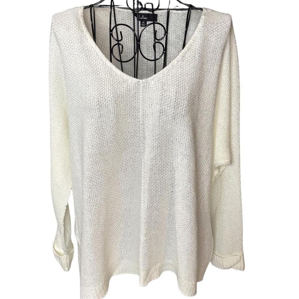 Lulus Easy Inspiration Cream Ivory V-Neck Pullover Sweater Loose Knit M